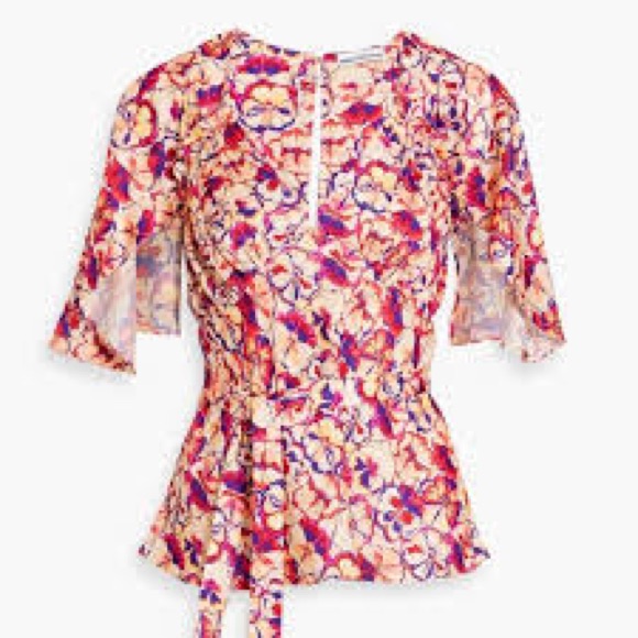 Paco Rabanne Pansy-Print V-Neck Draped-Sleeve Blouse